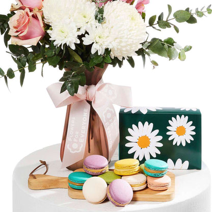 Pastel Daisy Vase with Macarons