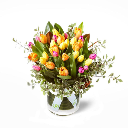 Bright Mixed Vase of Tulips