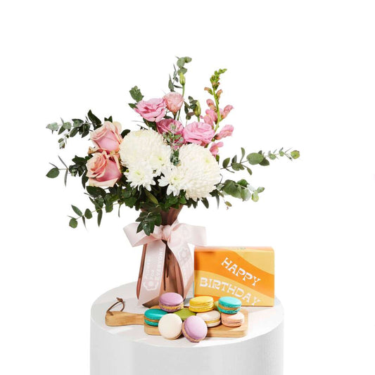 Pastel Birthday Vase with Macarons